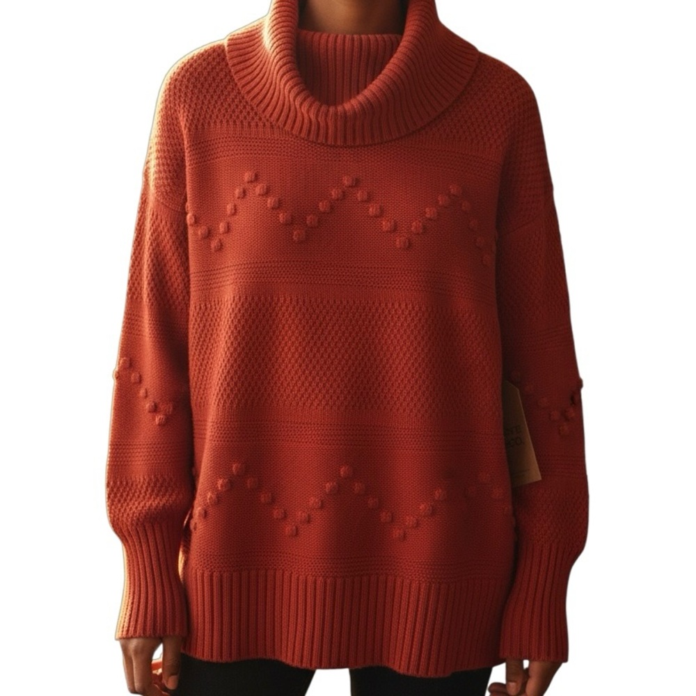 NWT FRYE AND CO. Vibrant Rustic Orange Clay Colored Cowl Neck Sweater